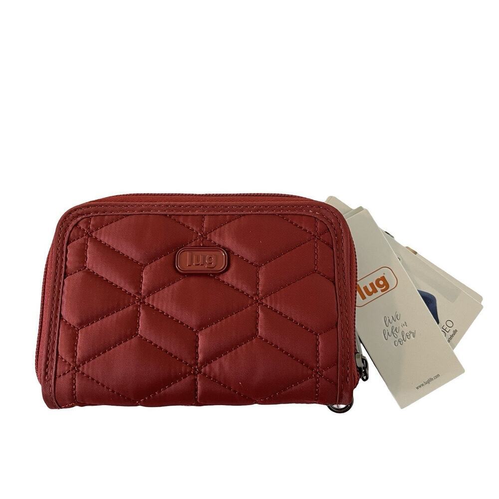 LUG Rodeo RFID Quilted Wristlet Zip Around Small Wallet in‎ Rosewood Red NWT